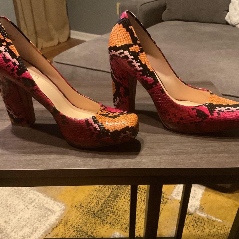 Block Heel with Orange/Red
